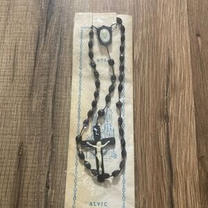 Vintage Rosary Jesus On Cross Crucifix Black Seed Beads Catholic